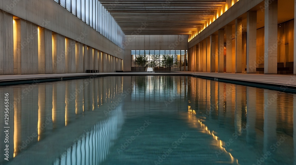 Poster modern swimming pool interior featuring unique architecture and reflections showcasing elegance and 