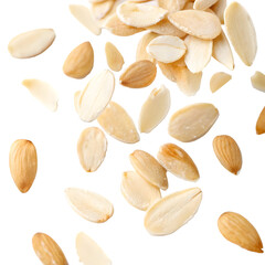 Obraz premium Scattered Almond Slices with Light Floating Motion. Perfect for: Baking Advertisements, Health Campaigns, Nut-Based Recipes