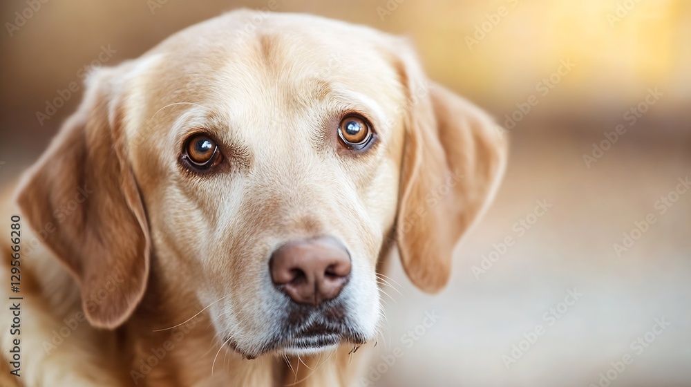 Poster thoughtful golden labrador dog with expressive brown eyes in a soft blurred background : generative 