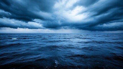 Fototapeta premium Dramatic Ocean Scene with Dark Storm Clouds Over Calm Blue Water : Generative AI