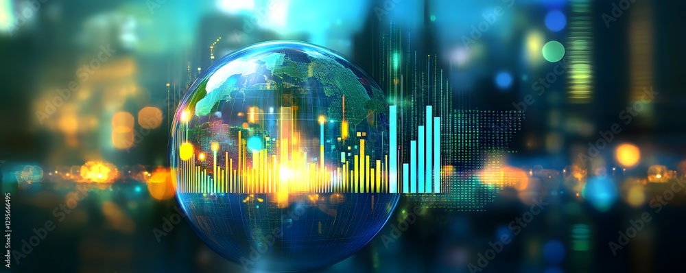 Aufkleber globe with data visualization overlays futuristic abstract technology scene