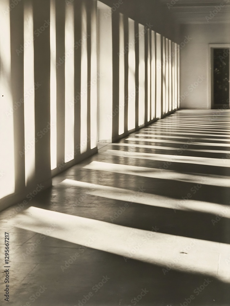 Poster sophisticated architectural lines cast shadows in a minimalist interior hallway bathed in light : ge