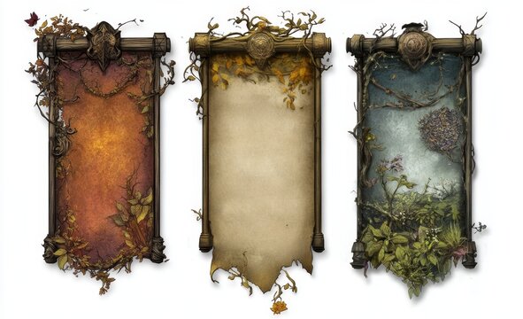 Decorative scroll banners, autumn, fantasy, game interface