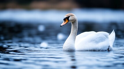 Obraz premium Elegant graceful swan swimming peacefully on tranquil blue lake showcasing beauty of nature : Generative AI