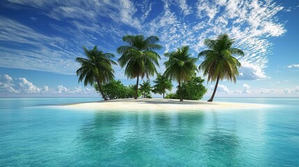 Fototapeta premium Serene Tropical Island Paradise Palm Trees Azure Ocean White Sand Beach