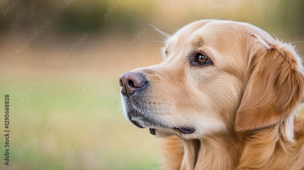 Poster golden retriever dog enjoying nature during a sunny day with beautiful soft background blur : genera