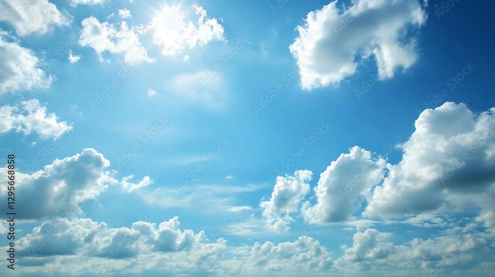 Poster vast clear blue sky with fluffy white clouds creating a bright and cheerful atmosphere ideal for bac