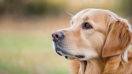 Golden retriever dog enjoying nature during a sunny day with beautiful soft background blur : Generative AI