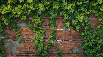 High-Resolution Brick Wall with Lush Green Vines – Ultra-HD Rustic Nature Blend