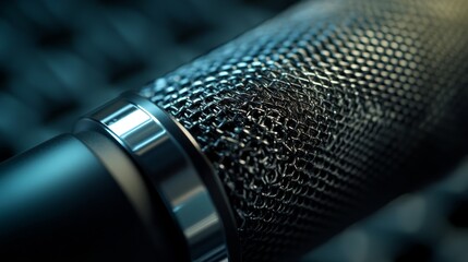 studio microphone detail shot, sound dampening background, professional audio setup, elegant hardware design, technical precision, metallic textures, moody environment, expert lighting, premium