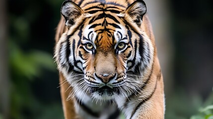 Fototapeta premium Majestic tiger prowling through the lush green jungle with fierce eyes : Generative AI