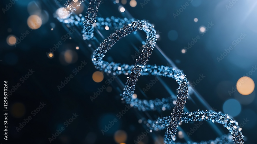Poster Abstract closeup of a DNA double helix structure in shimmering blue and crystal light : Generative AI