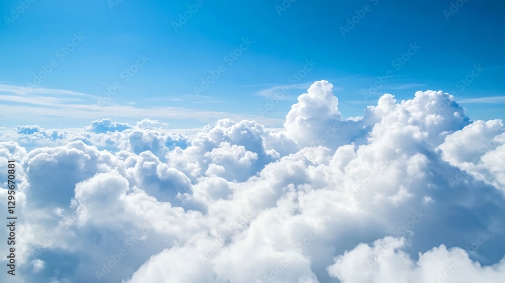 Poster Captivating aerial view of fluffy clouds in a bright blue sky creating a serene and peaceful atmosphere : Generative AI