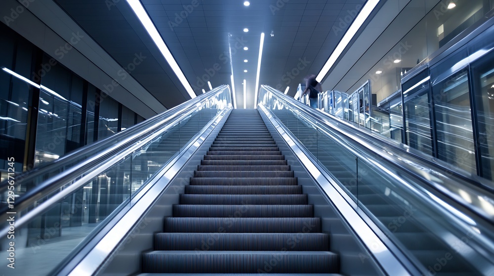Poster Modern escalator leading up with a bright illuminated path in a sleek contemporary building : Generative AI