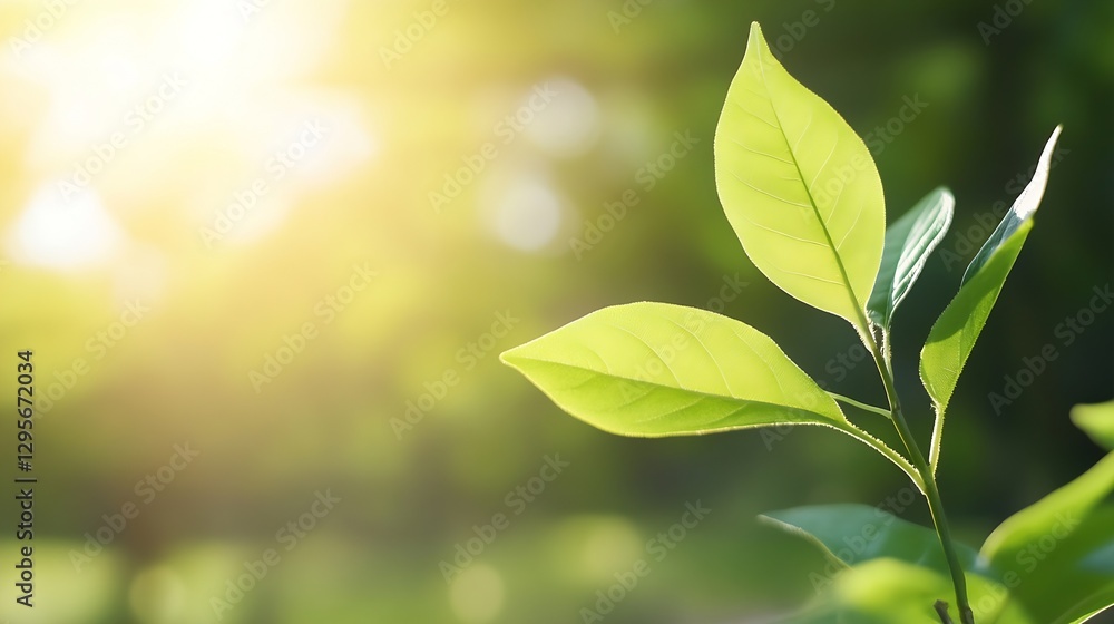 Poster close up of fresh green leaves under bright sunlight creating a serene and calming natural atmospher
