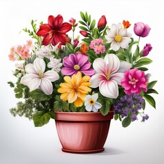 Beautiful potted flowers in bloom garden decor 