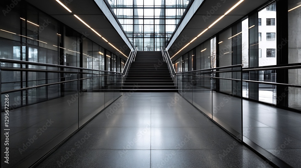 Aufkleber modern minimalist staircase in a sleek urban building : generative ai