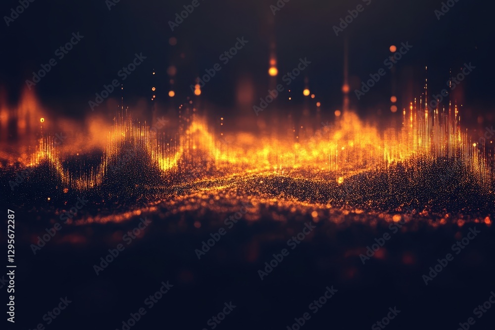 Poster abstract fiery particle landscape, glowing embers create dynamic texture. ideal for technology, ener