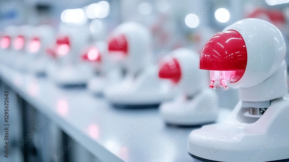 Poster Futuristic Robots with LED Lights on a Modern Laboratory Table for Technological Innovations : Generative AI