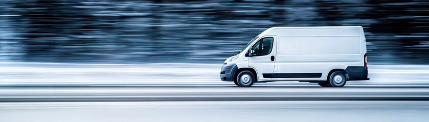 Fototapeta premium Delivery van on snowy road