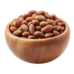 Wooden bowl filled with roasted peanuts isolated