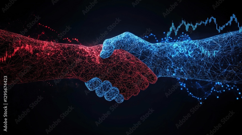Aufkleber digital connection through handshake and data visualization