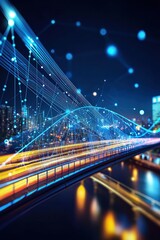 Obraz premium Digital Connectivity Over City Night Bridge