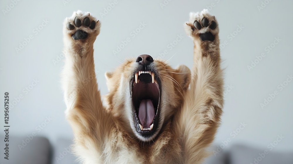 Poster yawning dog expressing playful energy with a cute facial expression : generative ai
