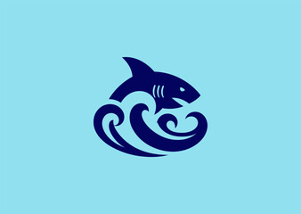 Shark Wave Logo – A menacing shark emerging from powerful waves, representing dominance and ocean strength.