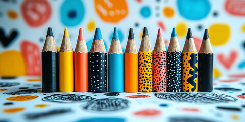 Obraz premium A vibrant close-up of hand-drawn doodles on a white background highlighting artistic flair.
