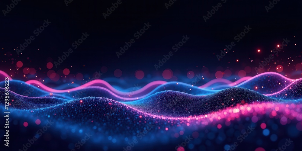Aufkleber vibrant digital waveforms with colorful background and glowing particles