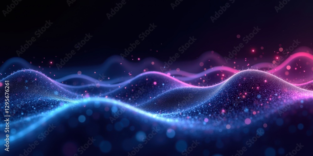 Poster abstract digital waveforms in vibrant background with soft glow