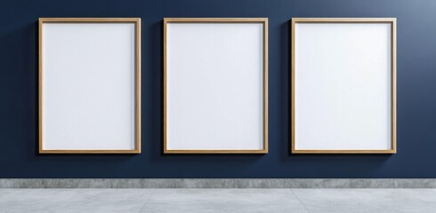 Fototapeta premium Empty picture frames on dark wall, modern interior