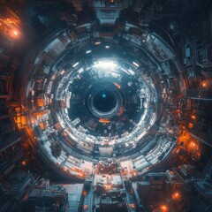 Fototapeta premium Futuristic Digital Tunnel with Glowing Circuits and Bright Lights