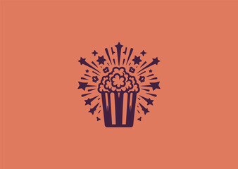 Exploding Popcorn Logo – A bucket of popcorn with bursts of kernels like fireworks, symbolizing fun and excitement.