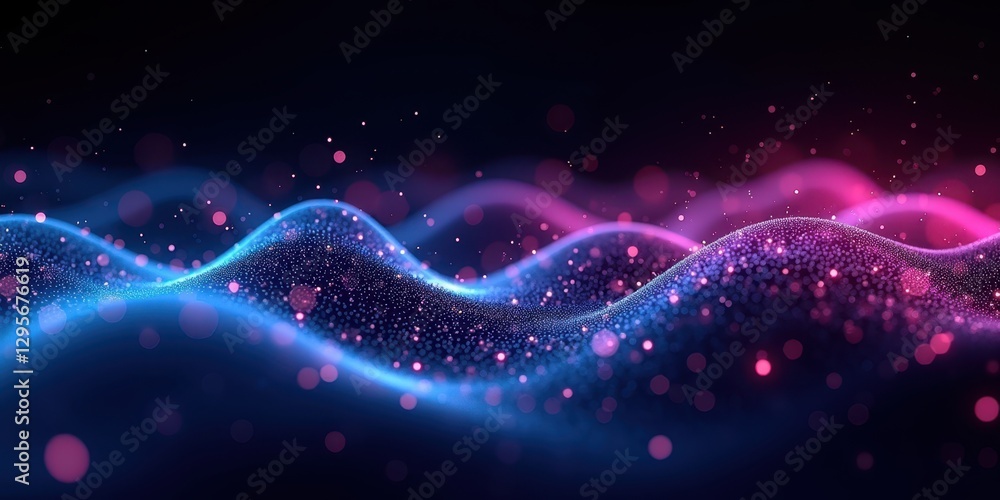 Poster vibrant digital waveforms with colorful bokeh effect in background