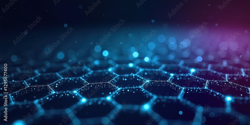 Poster abstract hexagonal grid background with glowing blue details