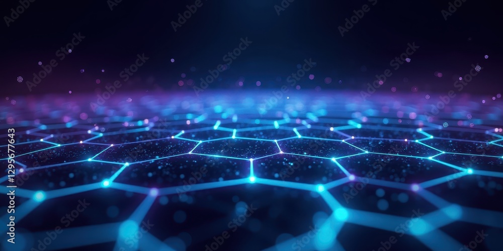 Poster abstract blue and purple hexagonal grid background with sparkles