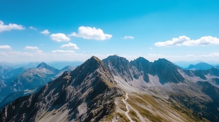 Fototapeta premium Aerial Mountain Landscape under Clear Blue Sky with Scenic Beauty : Generative AI