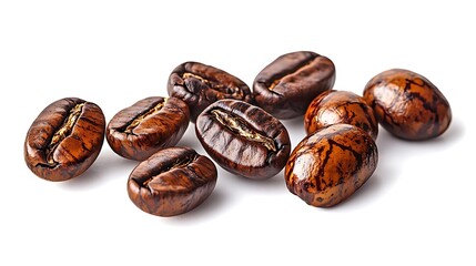 Obraz premium Roasted coffee beans, close-up, white background, food