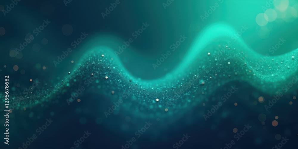Poster blue and green gradient background with bokeh light elements