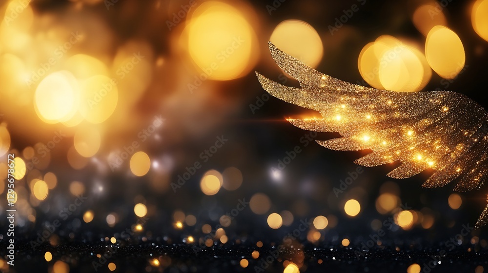 Aufkleber Glistening golden wings with sparkling light bokeh effect creating an enchanting magical atmosphere : Generative AI