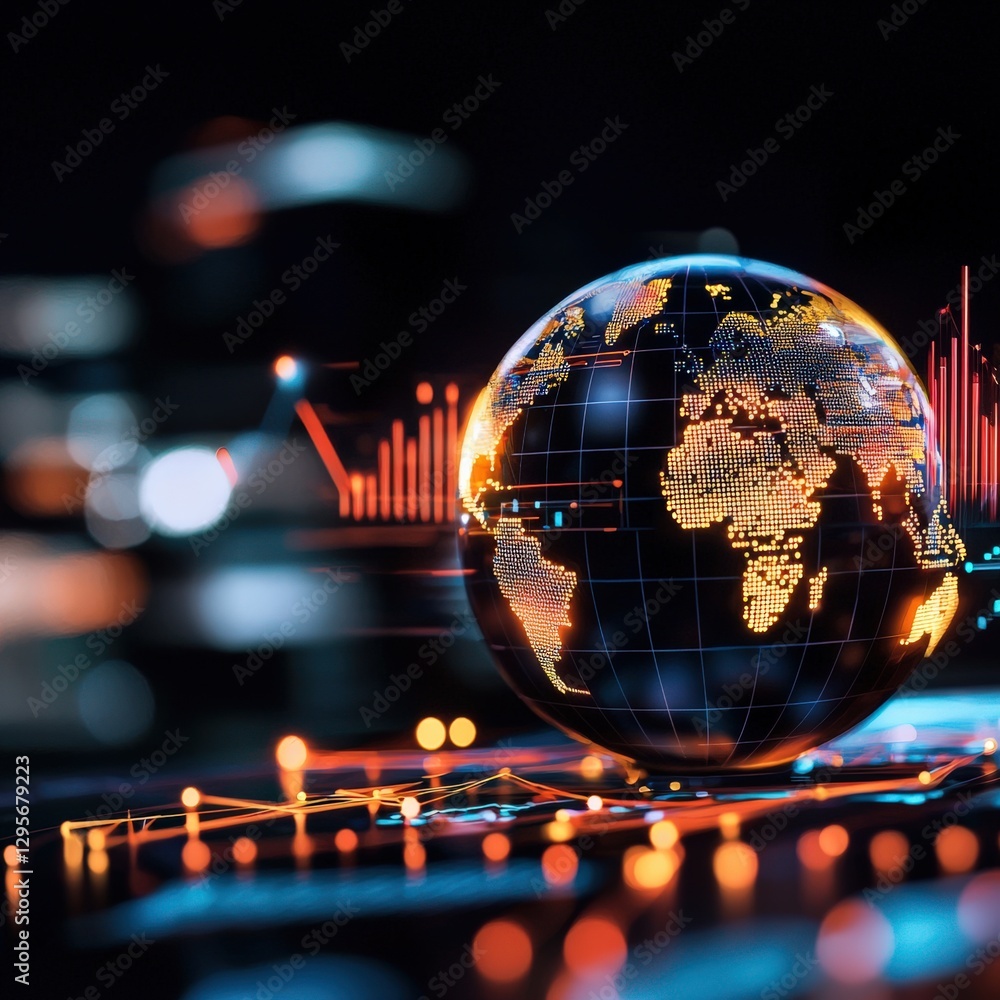 Poster digital globe with data visualization elements