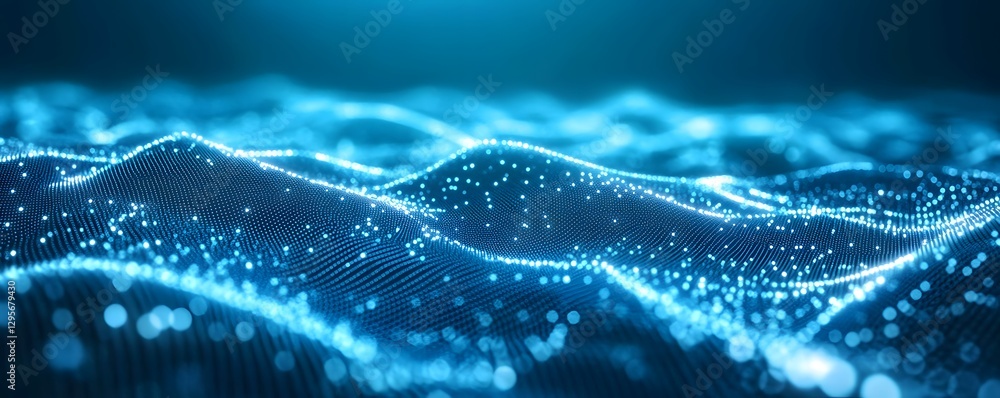 Poster abstract blue digital wave background with sparkling light points