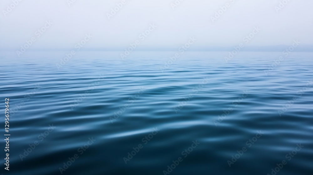 Aufkleber Smooth and serene water surface with gentle waves reflecting a soft overcast sky : Generative AI