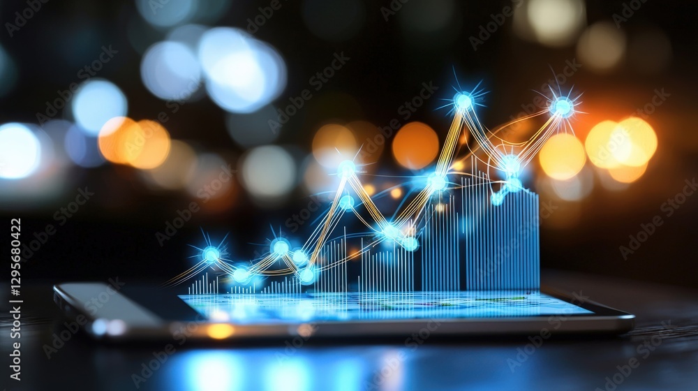 Poster digital growth chart on tablet with bokeh background