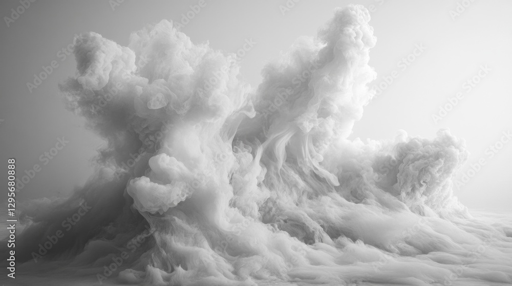 Aufkleber Wispy clouds swirl and rise dramatically, creating intricate patterns against a soft gray backdrop, evoking a serene yet powerful atmosphere at the break of day