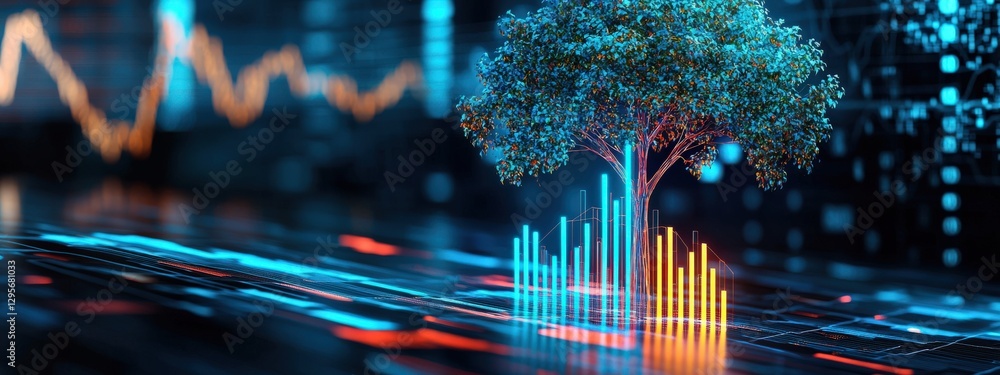 Poster digital growth concept with tree and bar graphs