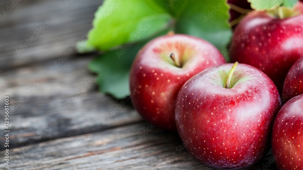 Poster fresh red apples gathered together on a rustic wooden surface : generative ai