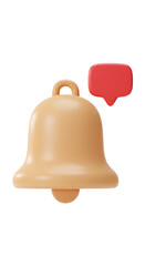 A 3D bell icon with a notification on a clear transparent PNG